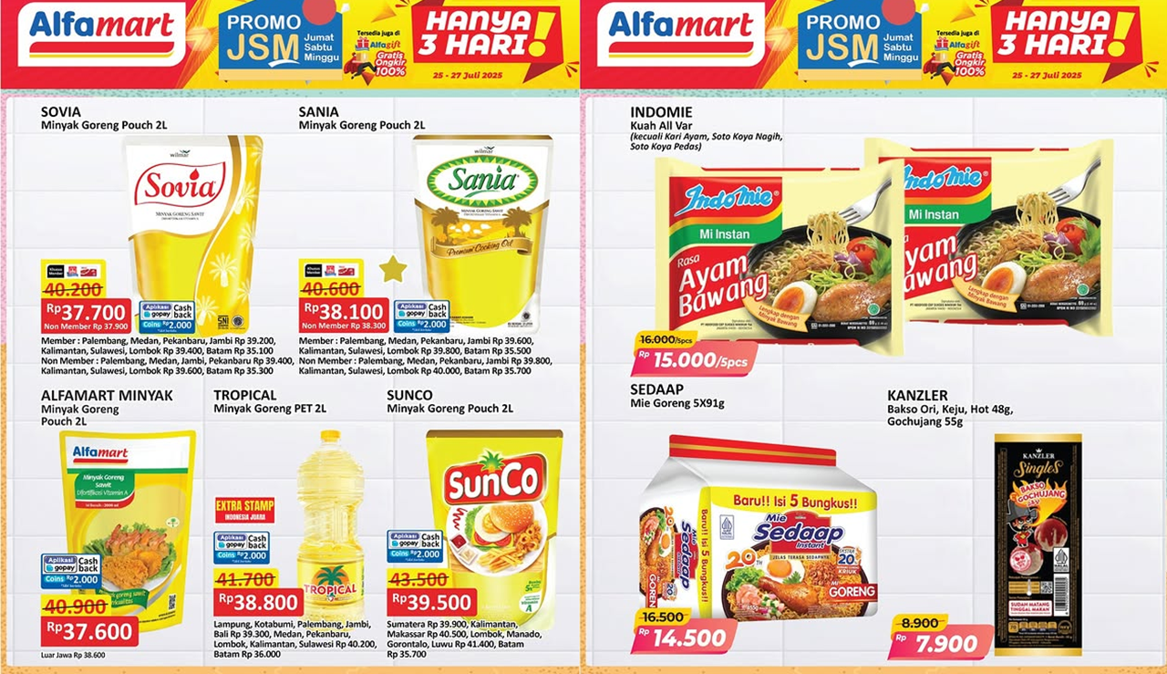 Promo JSM Alfamart Terbaru Akhir Pekan 25-27 Juli 2025, Minyak Goreng dan Mie Instan Mulai Rp14 Ribuan!