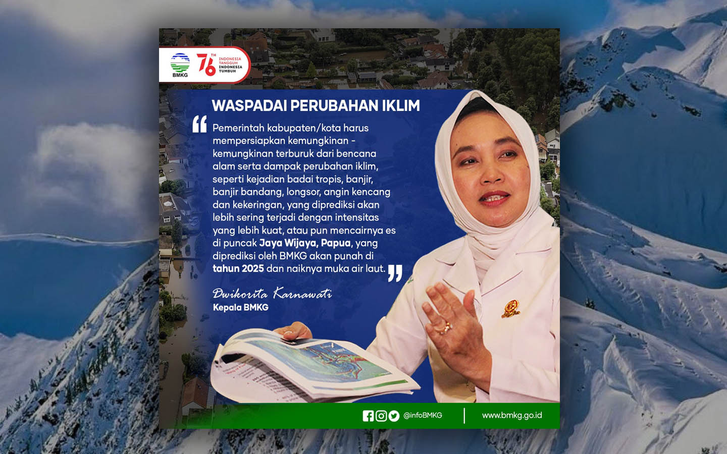 Ketebalan Es di Puncak Jaya Menipis, Dwikorita Karnawati: Diprediksi 2025 Hilang