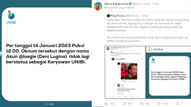 Gibran Beri Respons Menohok Soal Pegawai UNIBI yang Dipecat Gegara Hina Jokowi