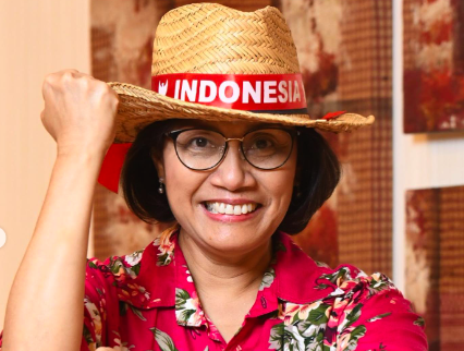 Potret Sri Mulyani Bergaya Seperti Monkey D. Luffy One Piece