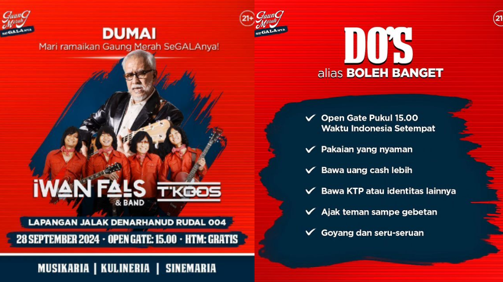 Konser Gratis Iwan Fals di Dumai 28 September 2024, Hiburan Akhir Bulan untuk Warga Riau