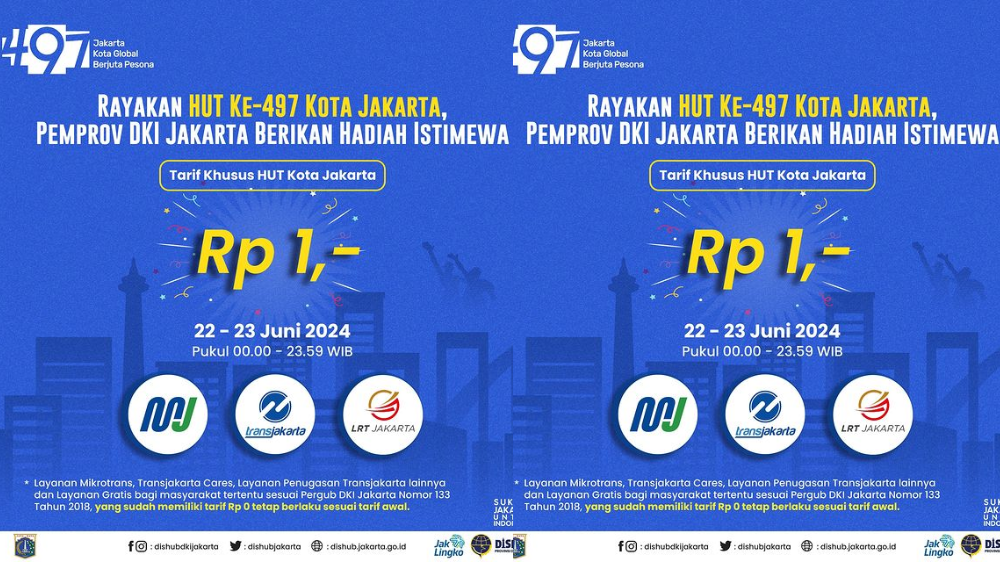 Sambut HUT ke-497 Jakarta! Ada Promo Naik Transjakarta, MRT, dan LRT Jakarta Cuma Rp1