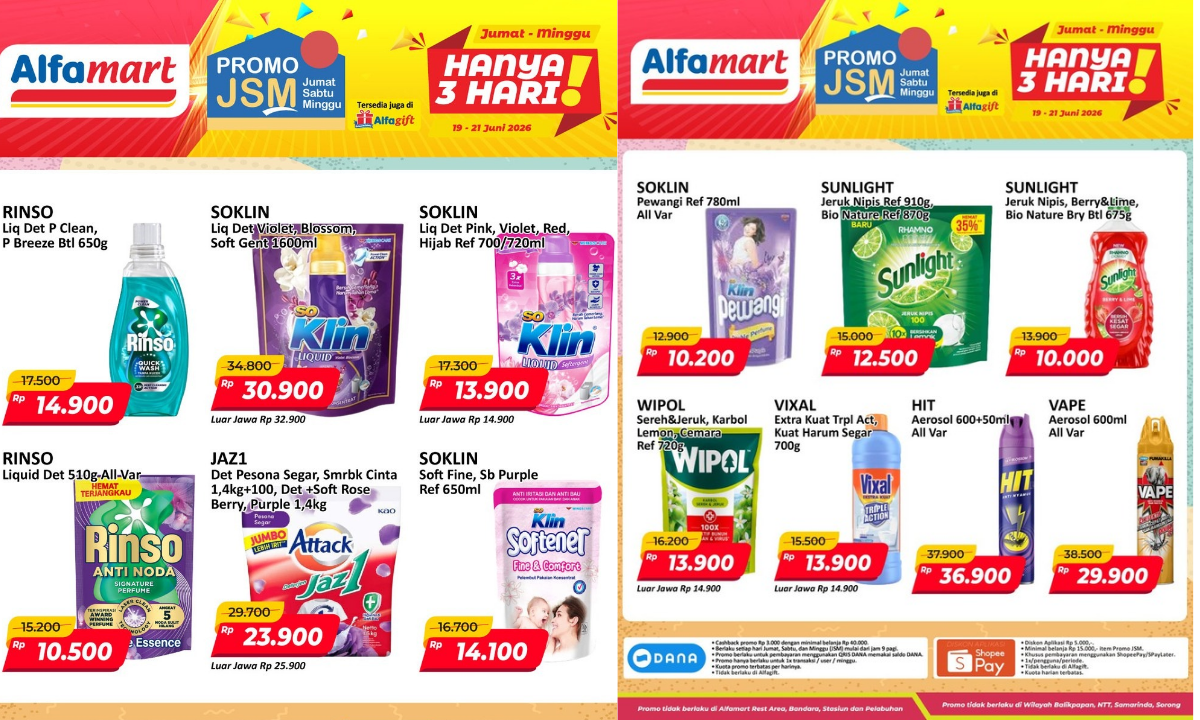Promo JSM Alfamart Terbaru Hari Ini 21 Juni 2026, Diskon Rinso Liquid Rp10 Ribuan!