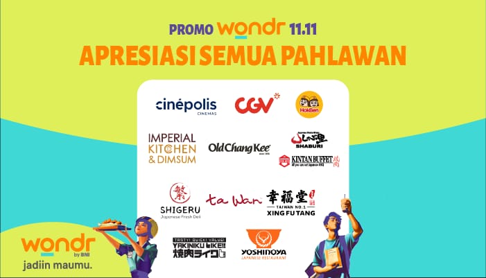 BNI Hadirkan 11 Hadiah di Wondr 11.11: Promo Yoshinoya, Hokben, hingga Nonton Cinepolis!