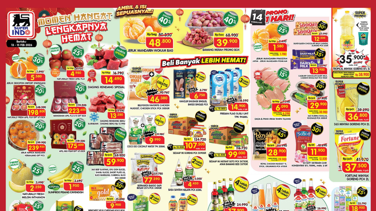 Promo Superindo Spesial Menyambut Imlek dan Ramadan 14 Februari 2026, Ada Diskon Jeruk Mandarin-Sirup Marjan!