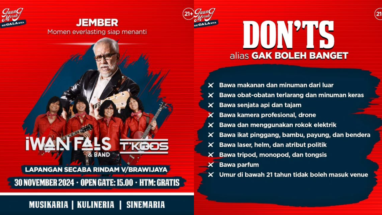 Konser Gratis Iwan Fals di Jember 30 November 2024, Cek Lokasinya di Sini