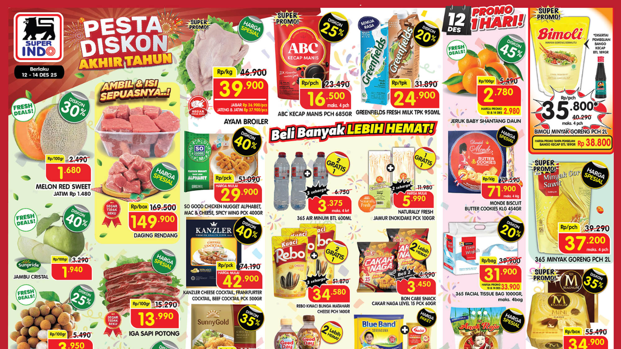 Promo JSM Superindo 12.12-14 Desember 2025 Terbaru Minggu Ini, Bimoli Minyak Goreng 2L Rp35 Ribuan
