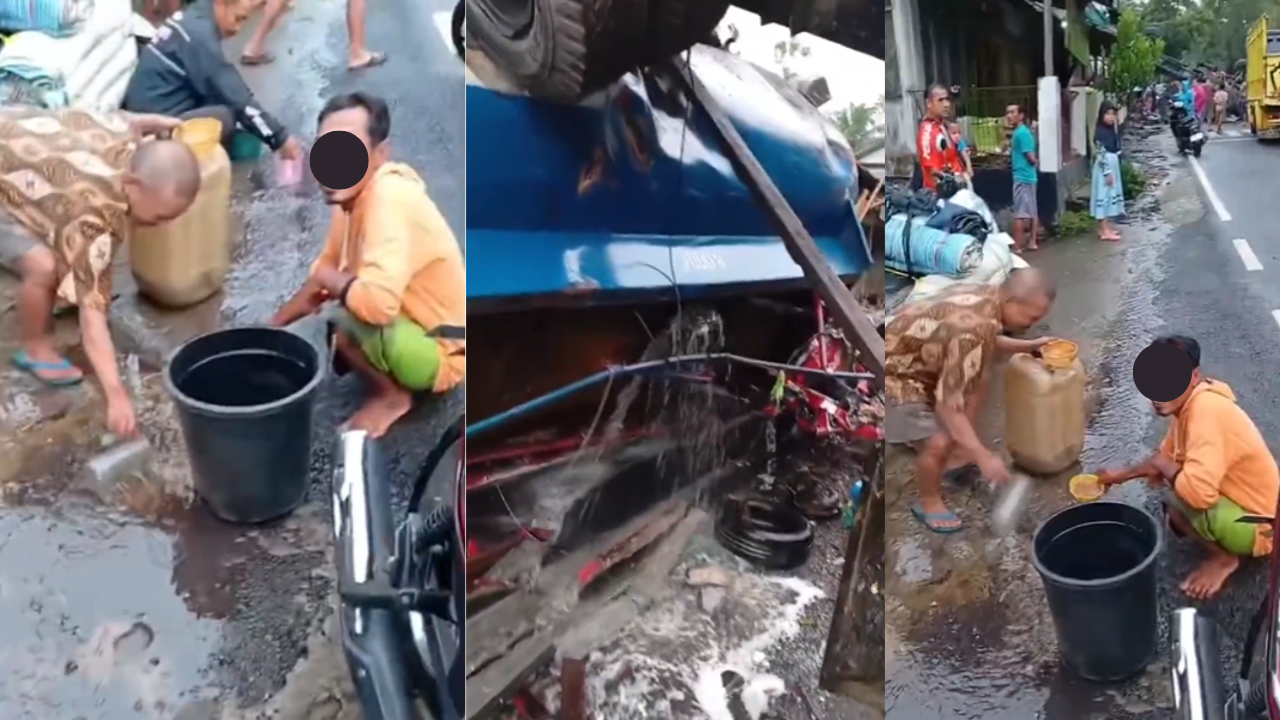 Kecelakaan Truk Tangki Solar di Kalijambe Purworejo, Warga Gercep Bawa Ember dan Jerigen