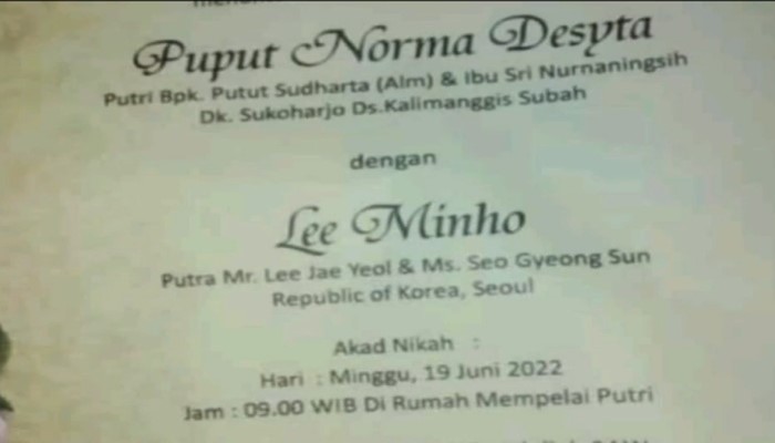 Lee Minho Menikah dengan Gadis Jawa Tengah, Ternyata Nama Ayahnya...