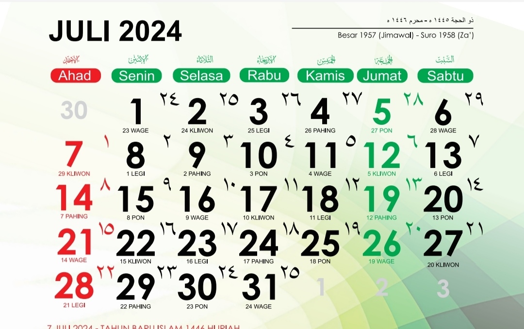 Simak Kalender Jawa Bulan Juli 2024, Lengkap dengan Weton dan Pasaran