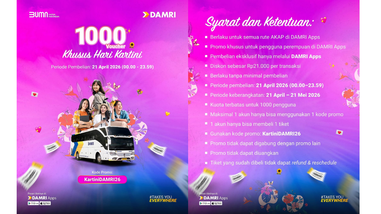 Sambut Hari Kartini 2026 DAMRI Bagikan Voucher Promo untuk 1.000 Perempuan Khusus Hari ini