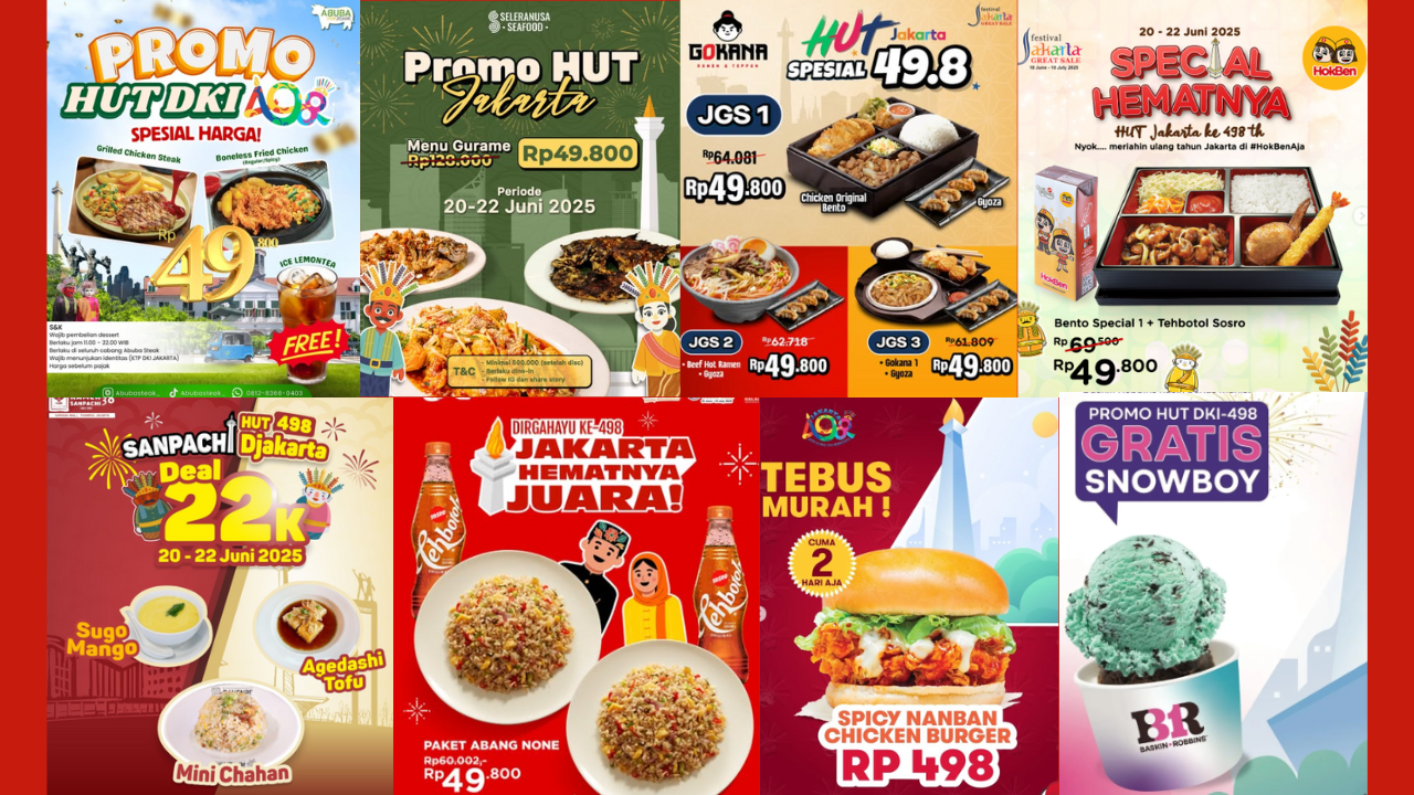 20 Daftar Promo Makanan dan Minuman Spesial HUT ke-498 Jakarta: Ada Bakmi GM, Hokben, Wingstop hingga Shihlin