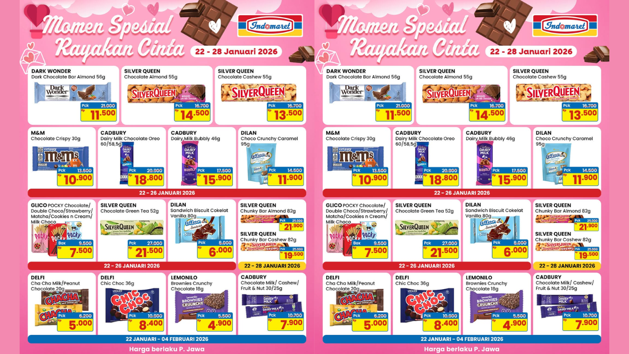 Promo Indomaret Terbaru Minggu ini 2-8 Februari 2026, Sambut Hari Valentine Diskon Cokelat SilverQueen Mulai Rp13 Ribu