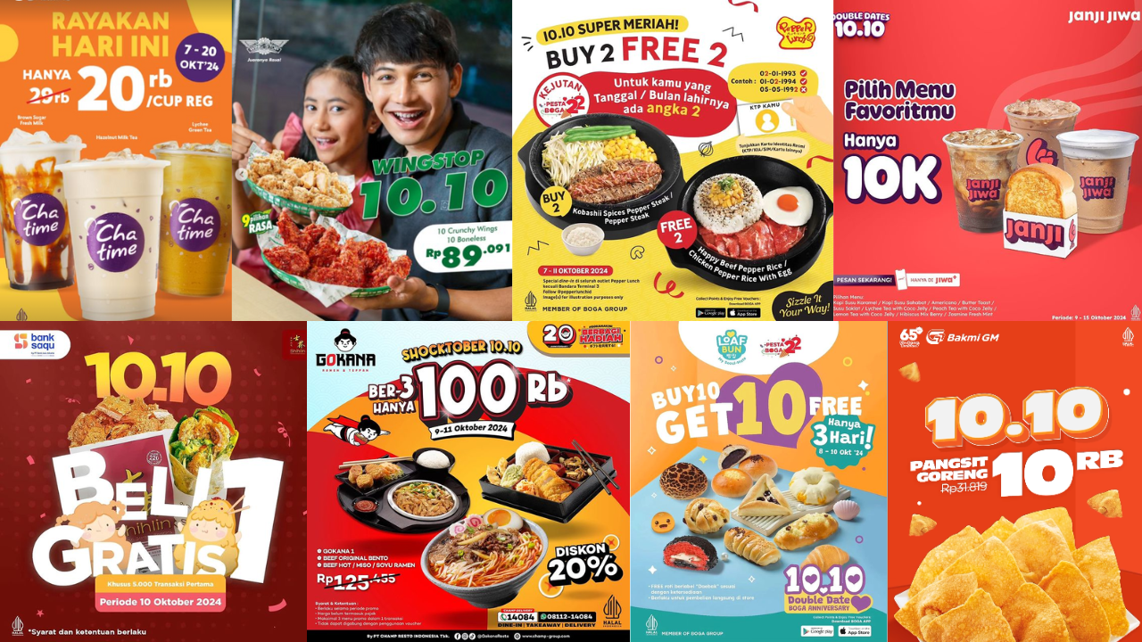 12 Promo Makanan dan Minuman Spesial 10.10 Bulan Oktober 2024, Ada Wingstop, Shihlin, hingga Chatime