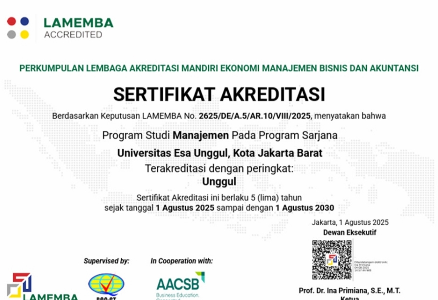 Universitas Esa Unggul Raih Akreditasi Unggul untuk Program Studi Manajemen