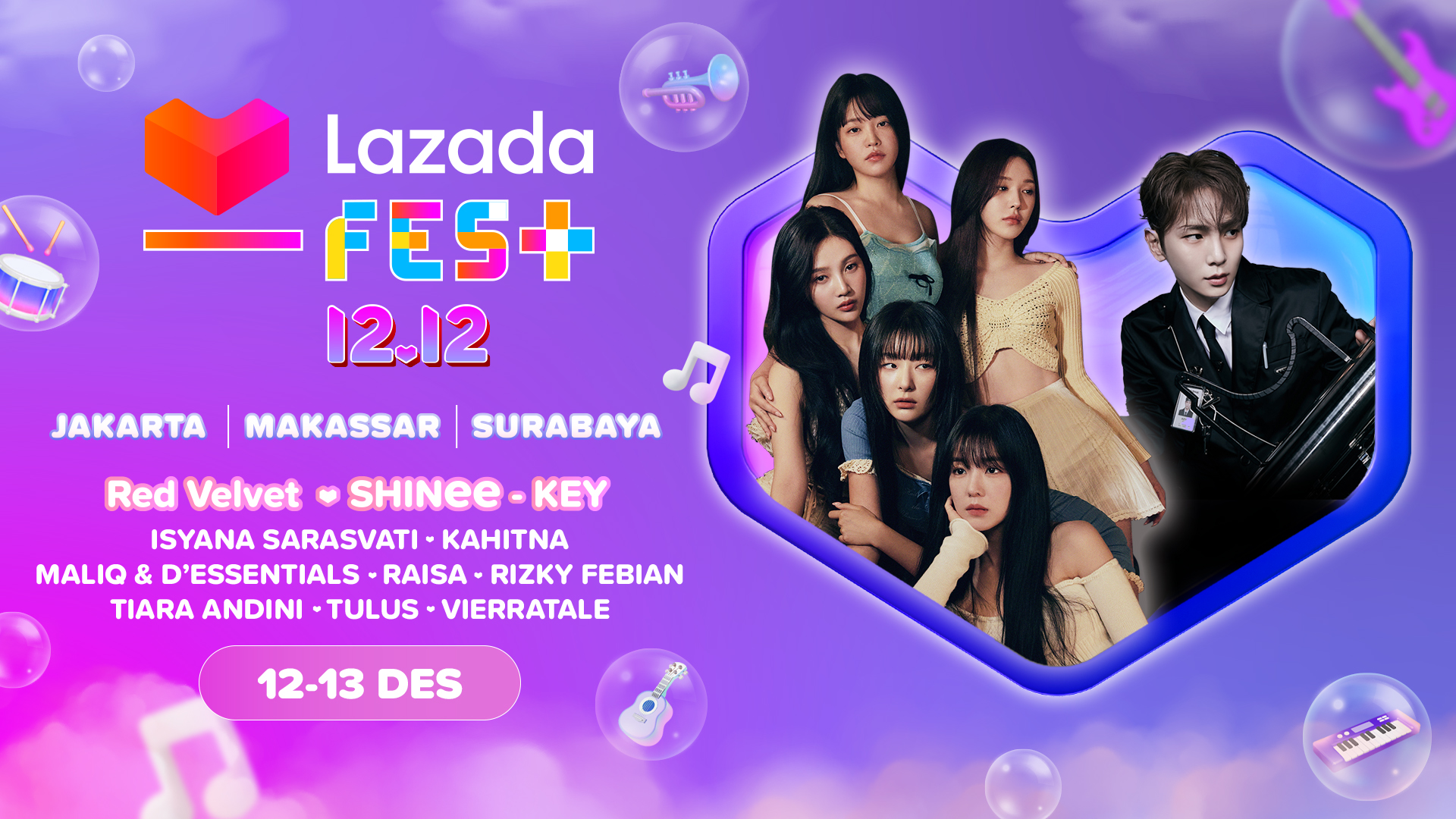 Spesial Lazada 11.11: Bisa Beli Tiket Konser Musik Lazada Fest 12.12, Ada Red Velvet, SHINee’s KEY dan Deretan Musisi Hits Tanah Air!