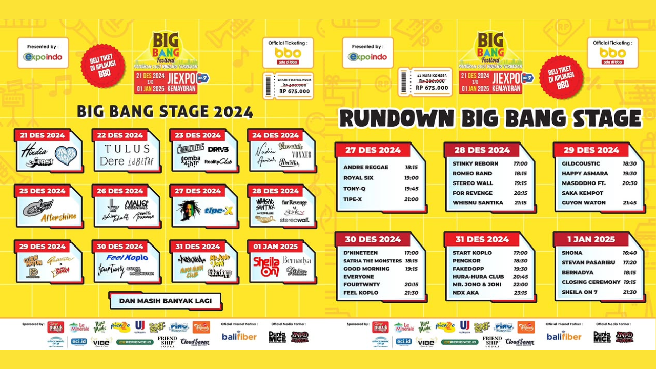 Rundown Konser Big Bang Festival 2024 Hari ini 22 Desember, Tulus Tampil Pukul 21.00 WIB 