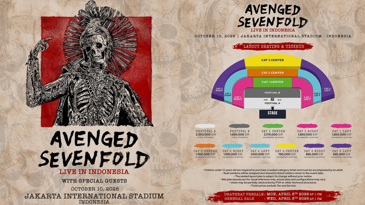 Konser Avenged Sevenfold di Jakarta 2026, Harga Tiket Dijual Rp600 Ribuan