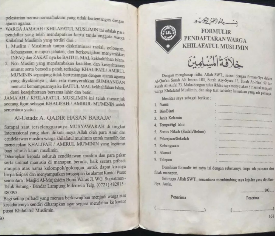 Abdul Qadir Baraja Penulis Buku 'Pemerintah Islam Khilafatul Muslim', Isi Maklumatnya Disebar