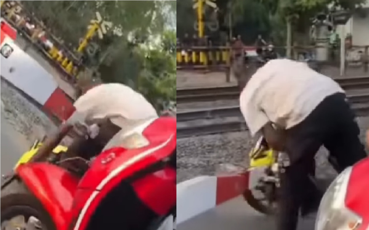Viral! Pengendara Motor Tanpa Helm Hantam Palang Kereta di Sleman, KAI Buka Suara