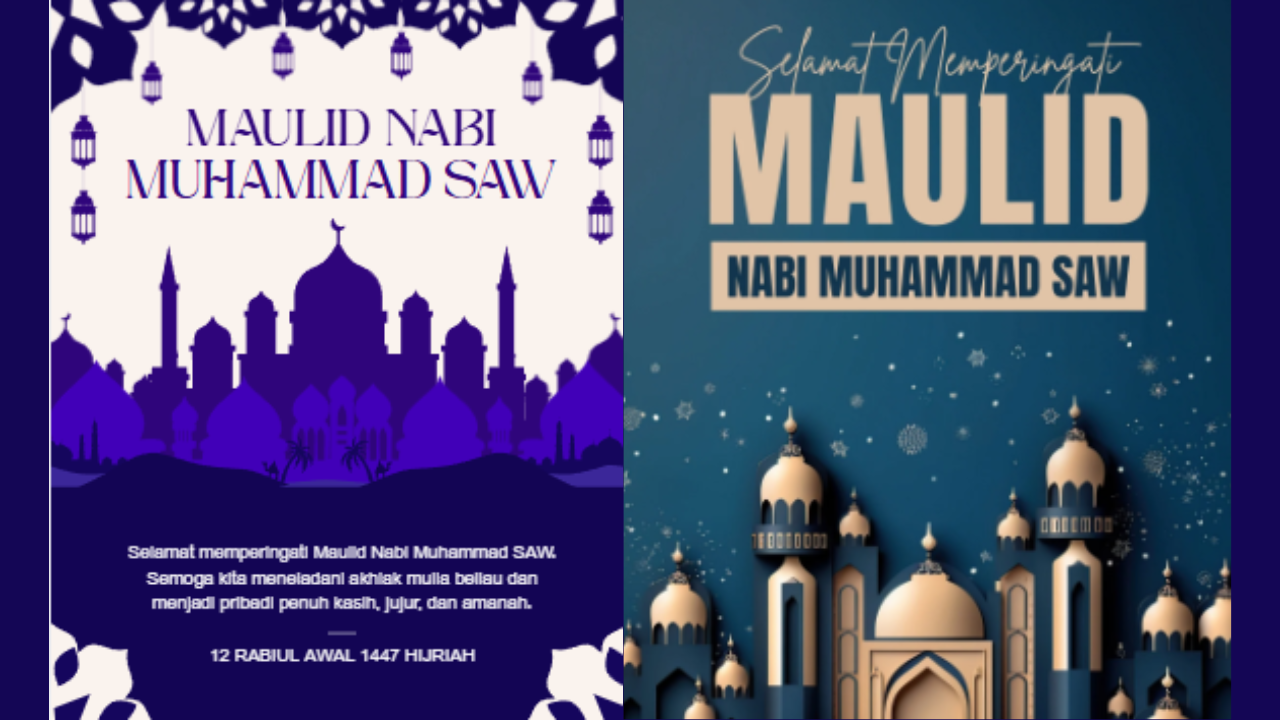30 Contoh Poster Maulid Nabi 2025 Lengkap Ucapannya, Desain Islami Cocok Share di Media Sosial