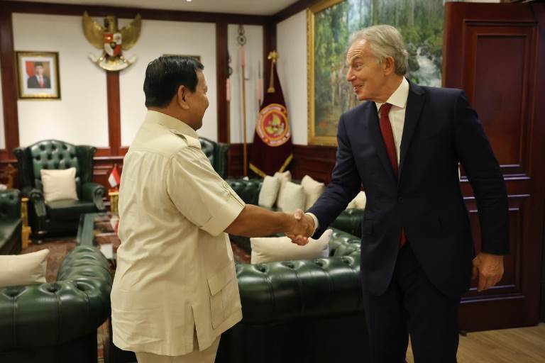 Prabowo - Mantan PM Inggris Raya Tony Blair Diskusi Isu Global