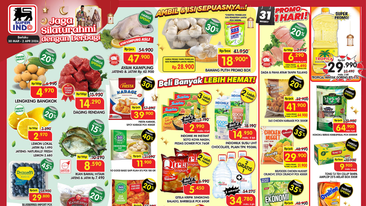 Promo Superindo Terbaru Minggu Ini 30 Maret-2 April 2026, Tropical Minyak Goreng Rp29 Ribuan