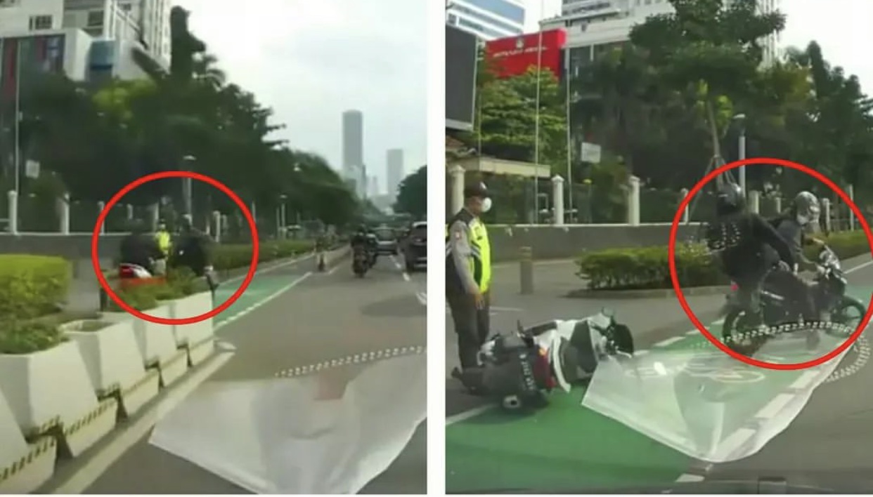 Tabrak Pengendara, Pemotor Celana Loreng Tendang Pemotor di Jalan Sudirman, Netizen: Udah Salah, Marah Lagi!