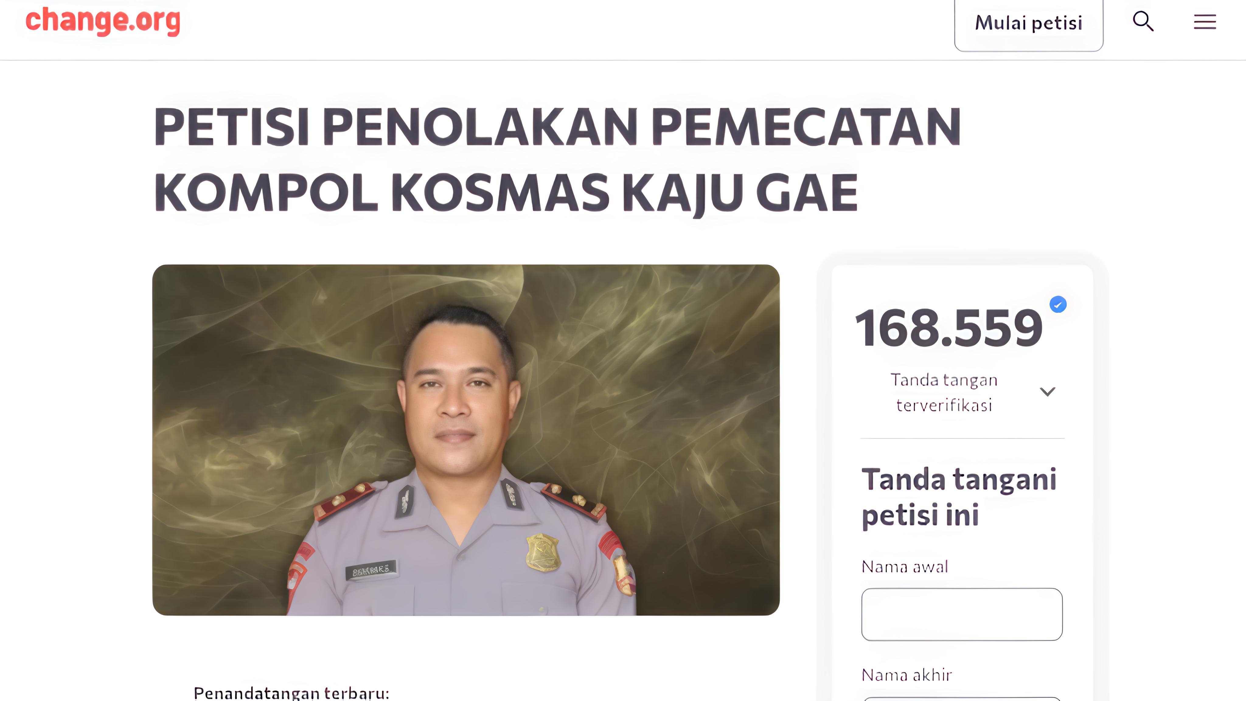 VIRAL Petisi Tolak Pemecatan Kompol Cosmas, yang Tanda Tangan 167 Ribu Orang: Siapa yang Buat?