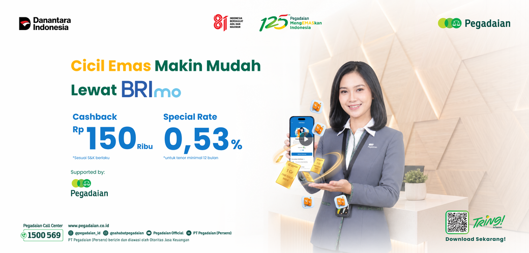 Cicil Emas Kini Bisa Langsung Lewat BRImo, Ada Cashback Rp150 Ribu