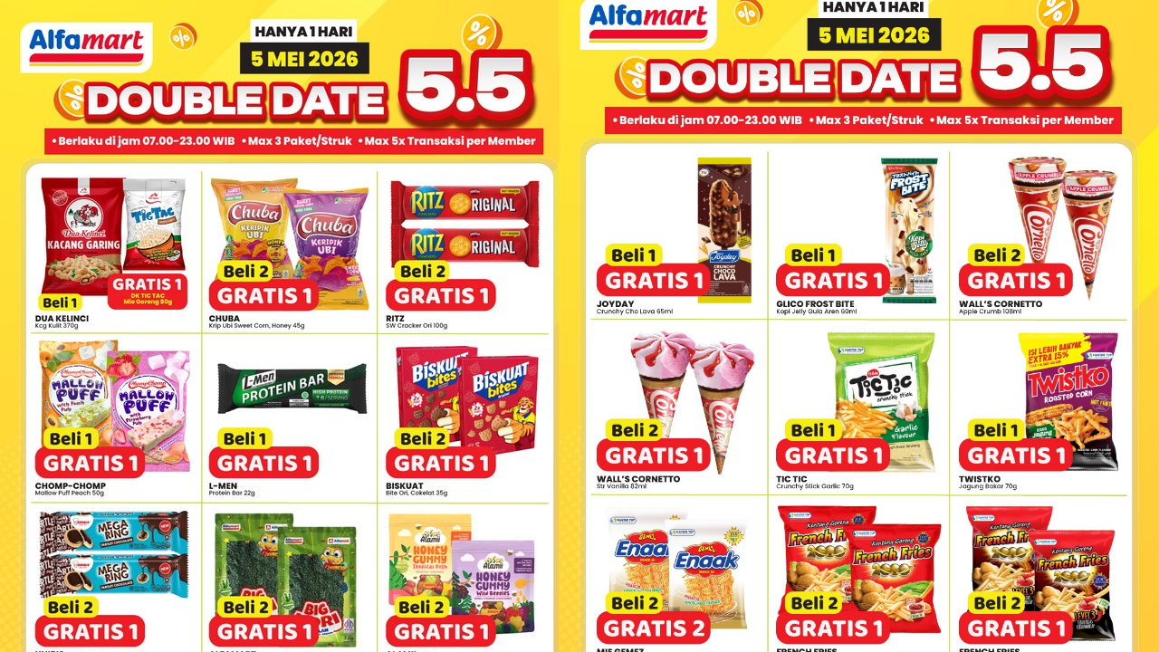 Promo Alfamart Spesial 5.5 Mei 2026, Diskon Es Krim- Snack Beli 2 Gratis 1