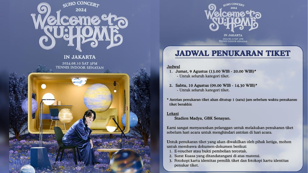 Jadwal dan Cara Penukaran Tiket Konser Suho EXO di Jakarta, Mulai 9-10 Agustus 2024 di Stadion Madya GBK