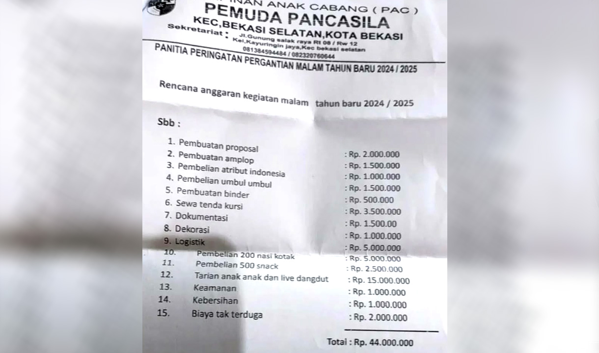 Sanksi Ketua Ormas di Bekasi Selatan Pasca Sebar Proposal Tahun Baru Rp44 Juta