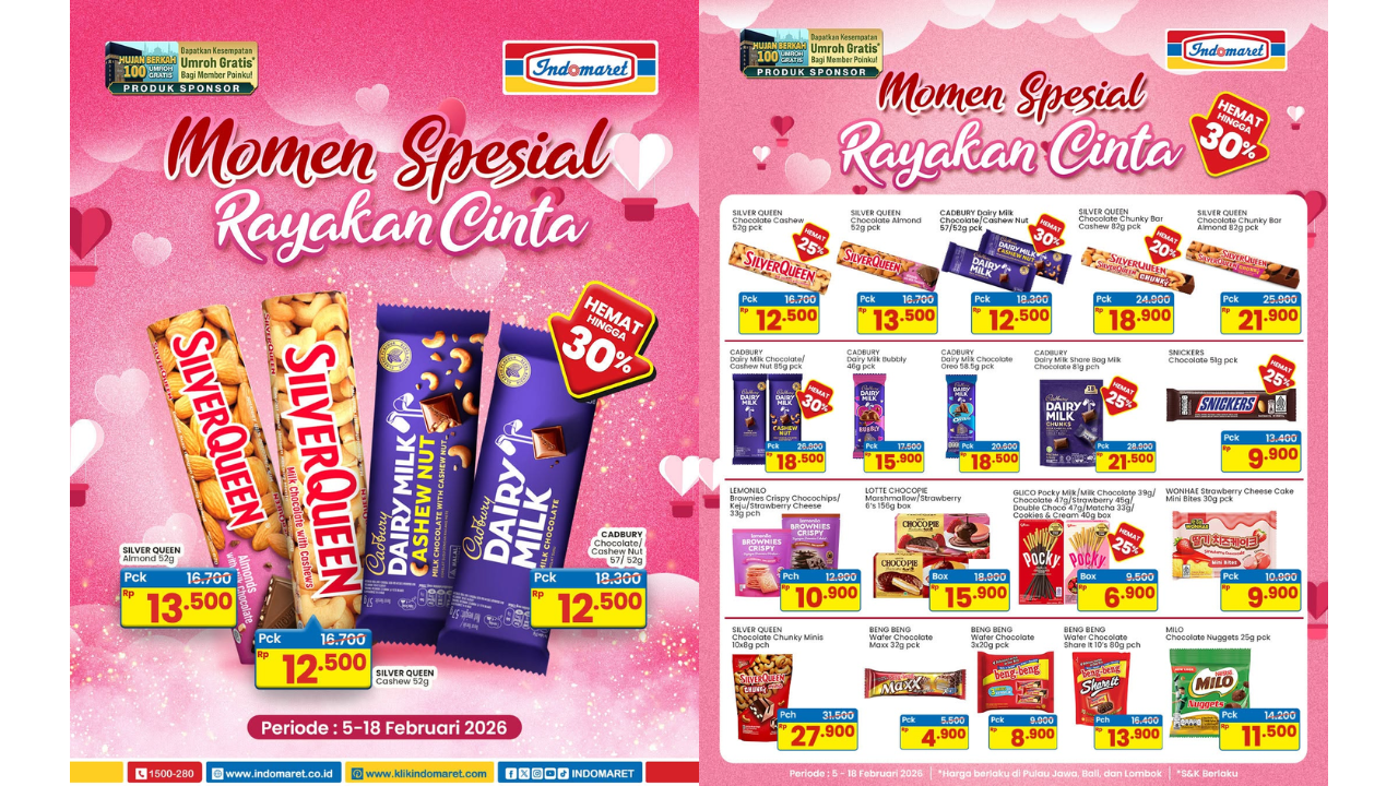 Spesial Valentine 2026! Cek Promo Indomaret Terbaru 14 Februari, Ada Diskon Coklat SilverQueen-Dairy Milk