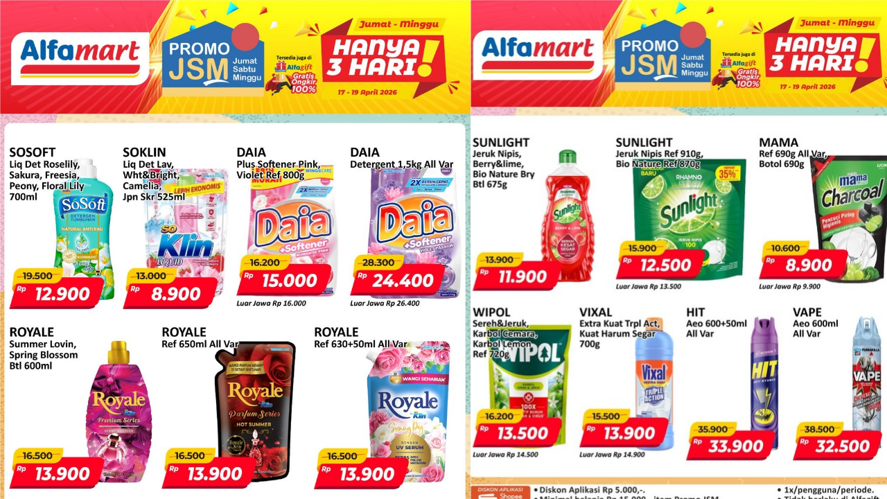 Katalog Promo JSM Alfamart 17-19 April 2026, Diskon Sunlight Cuma Rp12 Ribuan!