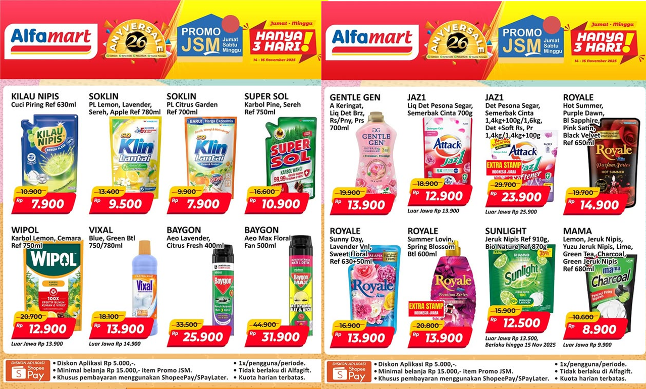 Promo JSM Alfamart Terbaru Hari Ini 15 November 2025, Soklin Lantai hanya Rp7 Ribuan!