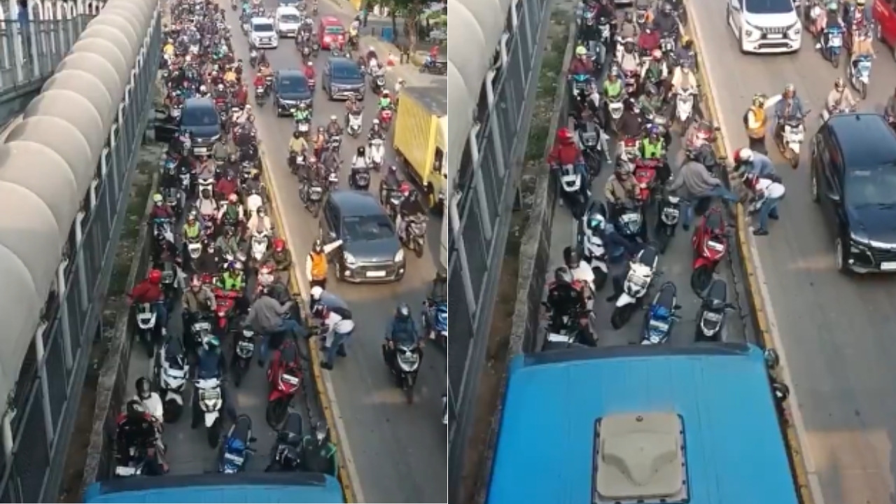 Puluhan Pemotor Terjebak Macet di Jalur Transjakarta hingga Nekat Bongkar Separator, Netizen: Perusak Fasilitas Umum!