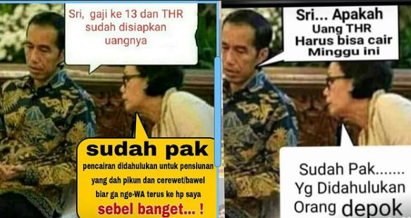 Duduk Bareng Jokowi, Meme THR Kocak Sri Mulyani Viral: Orang Indonesia Emang Kreatif