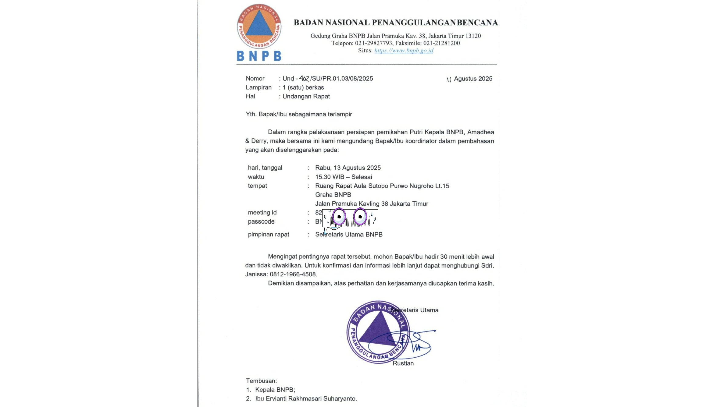 Viral Surat Berkop Berisi Undangan Rapat Persiapan Pernikahan Anak Kepala BNPB, Kok Bisa?