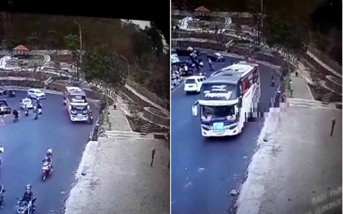 Detik-detik Pemotor Terlindas Bus Pariwisata di Gunungkidul, Netizen: Motor Jelas Salah