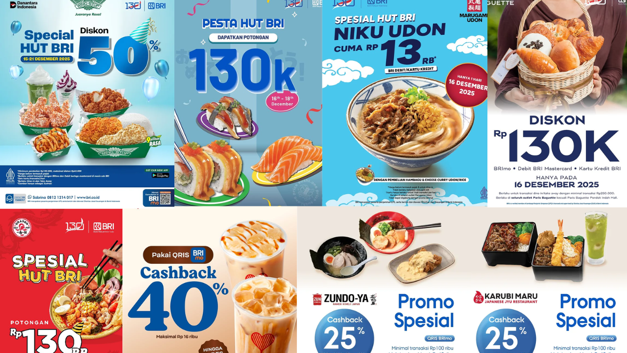 10 Promo Makanan HUT ke-130 BRI Desember 2025, Ada Wingstop, Sushi Go, hingga Dragon Hotpot