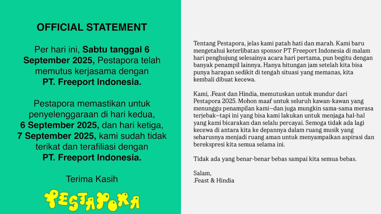 33 Daftar Band-Musisi yang Mundur dari Panggung Pestapora 2025, Kecewa Freeport Jadi Sponsor!