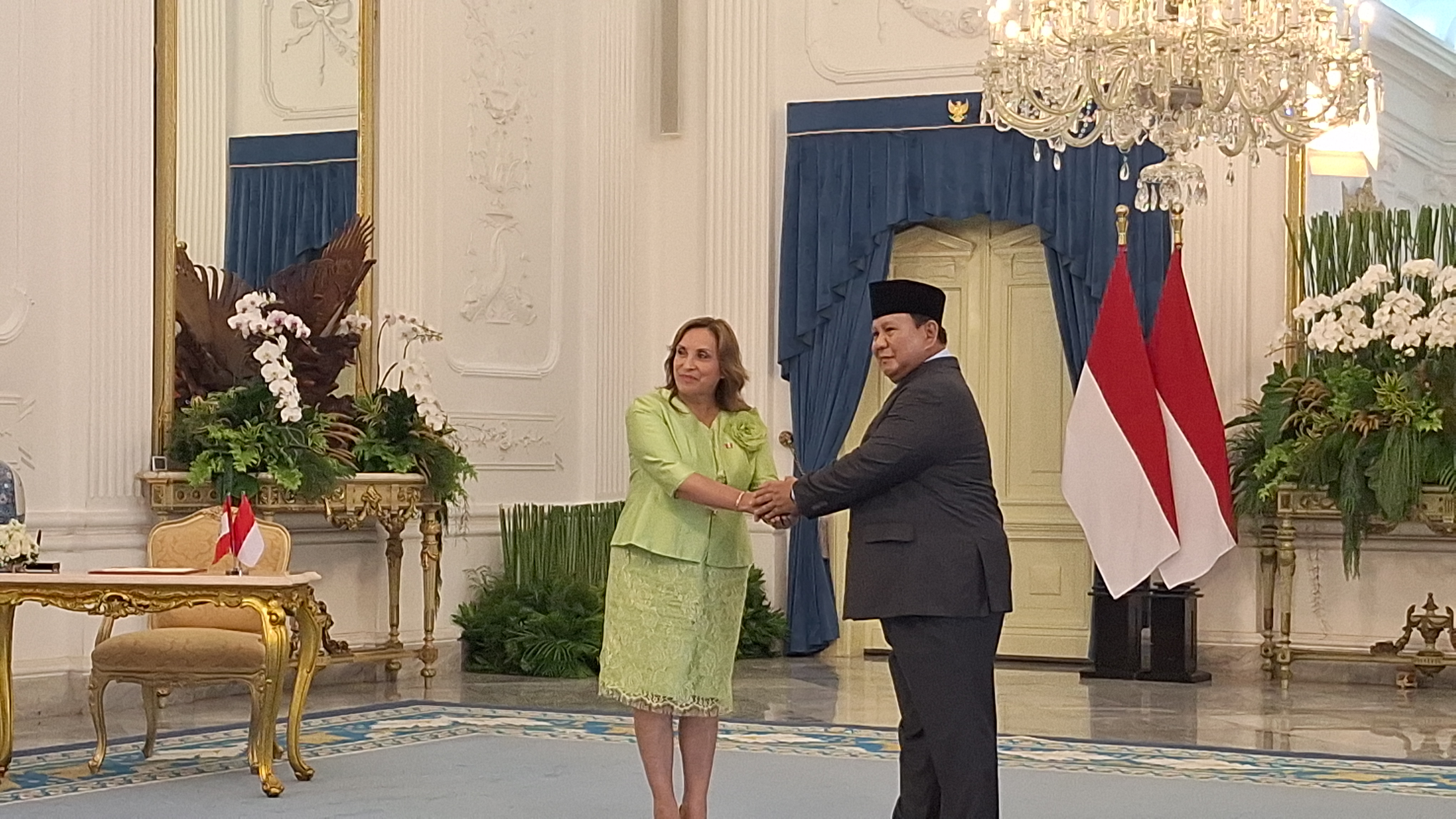 Prabowo Sambut Presiden Peru Boluarte di Istana, Dentuman Meriam Iringi Pertemuan 2 Kepala Negara