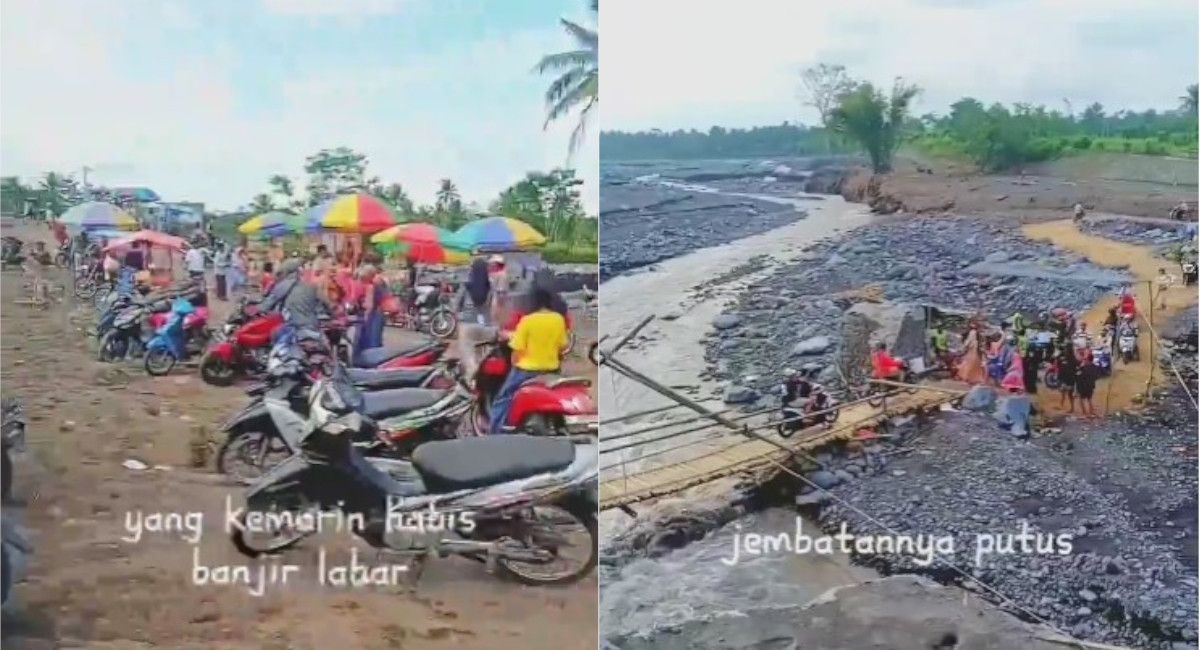 Jadi Wisata Baru, Begini Potret Terkini di Lokasi Jembatan Gantung di Lumajang Pasca Hancur Diterjang Banjir Lahar