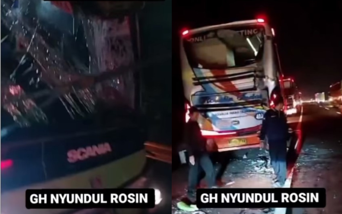 Kecelakaan Bus PO Gunung Harta Tabrak Bus Rosalia Indah di Tol KM89 Arah Jakarta, Kondisi Ringsek!