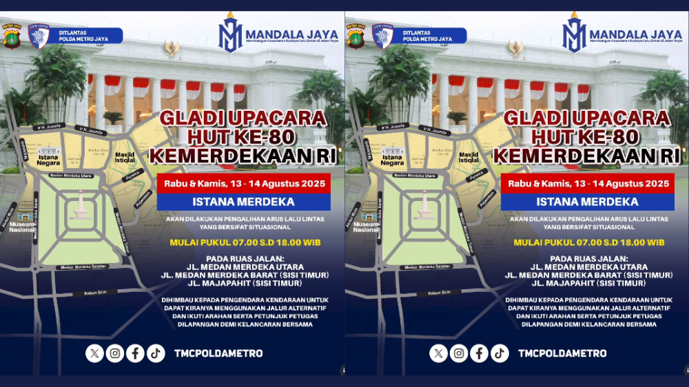 Ada Gladi Upacara HUT ke-80 RI di Istana Merdeka, Rekayasa Lalu Lintas Diberlakukan
