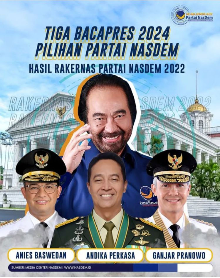 Mengerucut Tiga Nama, Nasdem Usung Anies, Ganjar dan Andika Bakal Capres
