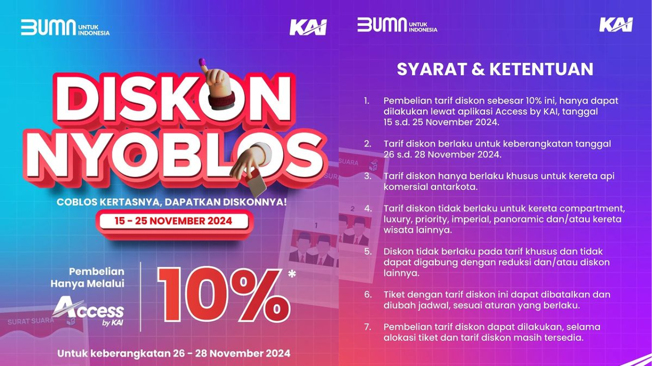 Link Beli Tiket Kereta Api Spesial Pilkada 2024, Lengkap dengan Syarat dan Ketentuannya!