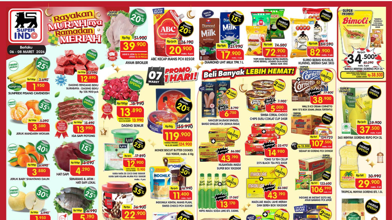 Promo JSM Superindo Terbaru 6-8 Maret 2026, Spesial THR Beli Daging Dapat Diskon Rp50 Ribu Pakai BNI