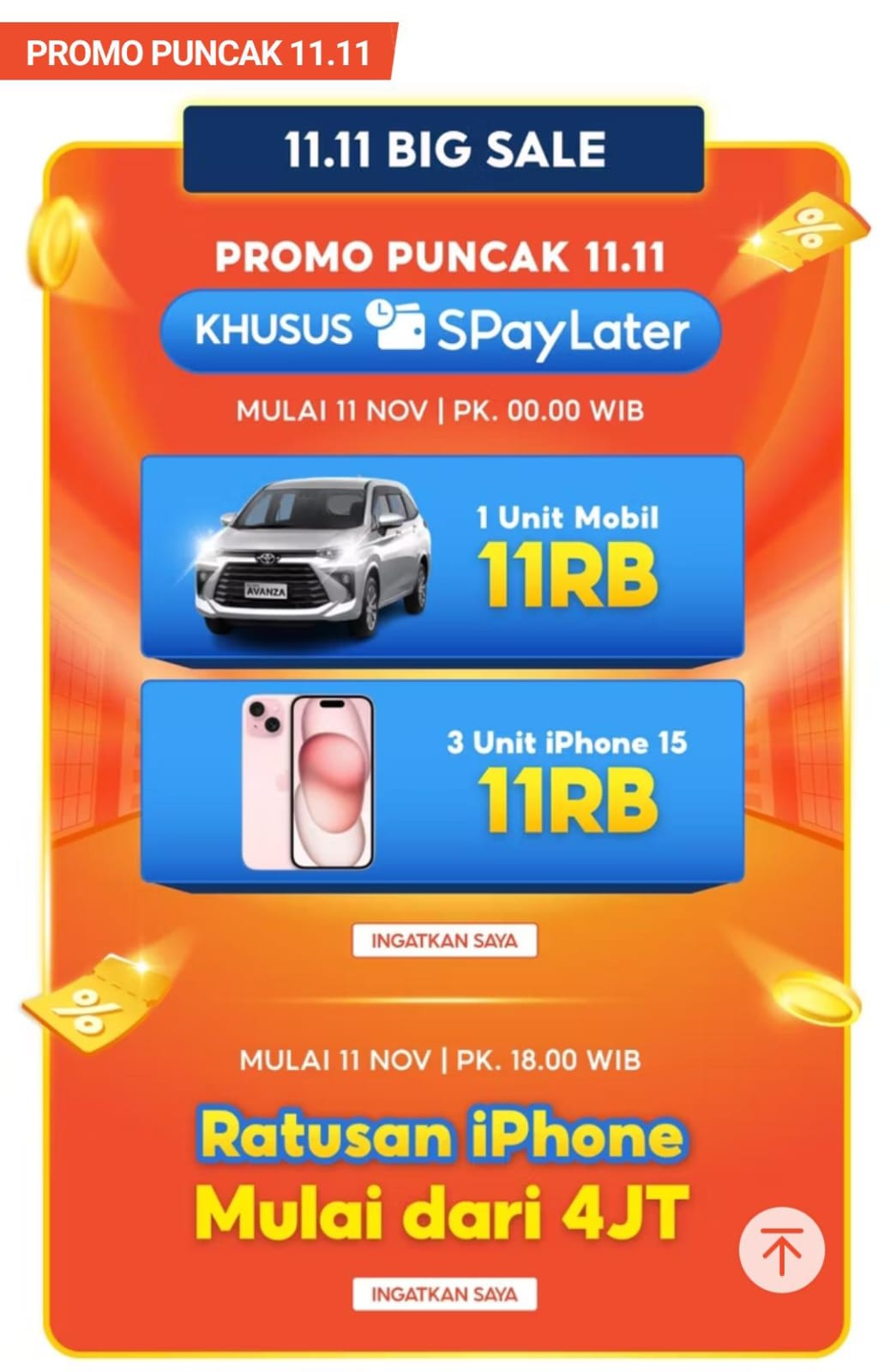 Promo Puncak Shopee 11.11: Ada 1 Unit Mobil Avanza Khusus Pengguna SPayLater, Simak Cara Dapatnya